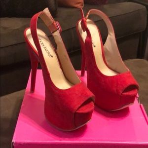 Red Suede open Toe Platform Heels size 6